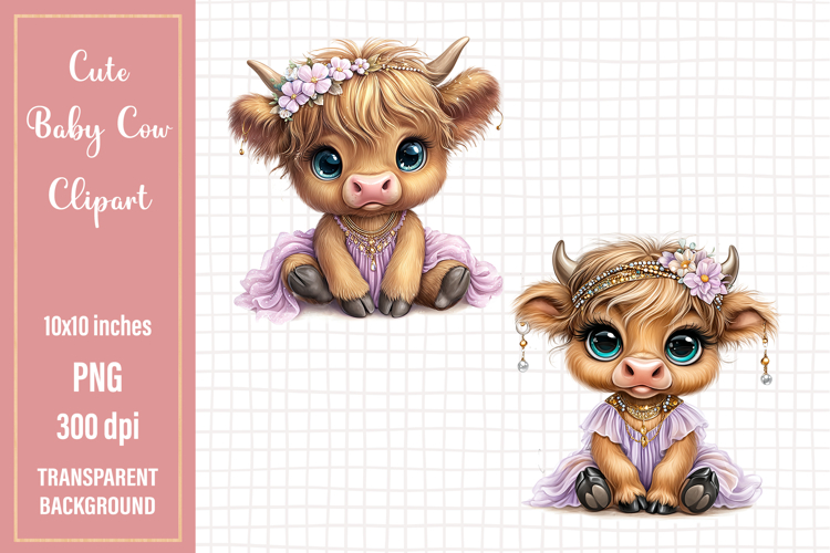 Watercolor Cute Baby Cow Clipart | 2 Sublimation designs