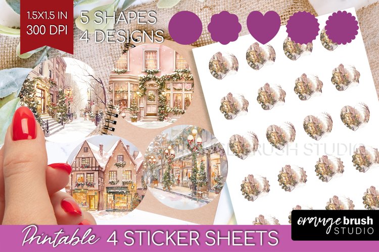 Christmas City Round Sticker - Cozy Christmas Printable