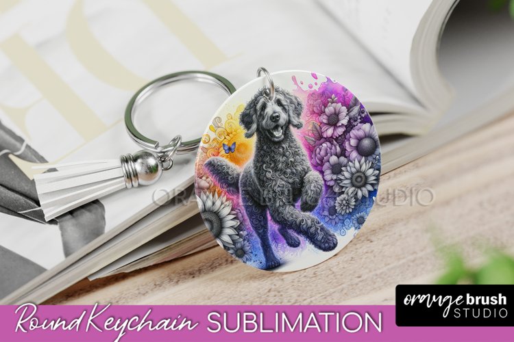 Curly-Coated Retriever Keychain Dog Sublimation Floral PNG