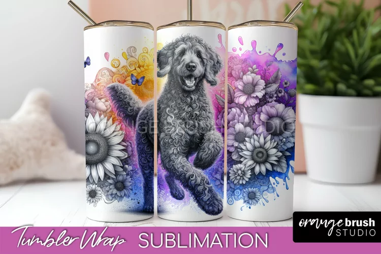 Curly-Coated Retriever Tumbler Wrap Dog Sublimation Floral