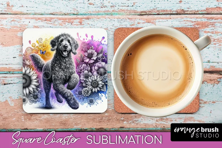 Curly-Coated Retriever Square Coaster Dog Sublimation Floral