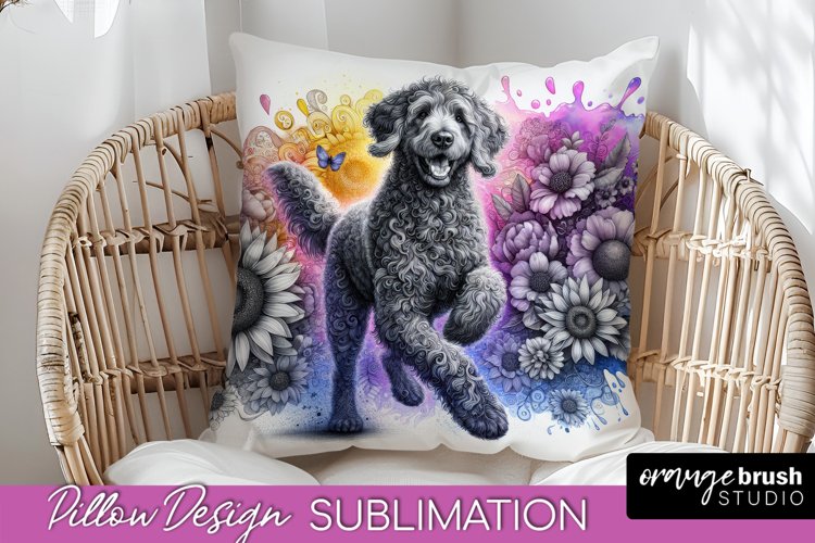 Curly-Coated Retriever Pillow Cover Dog Sublimation Floral example image 1