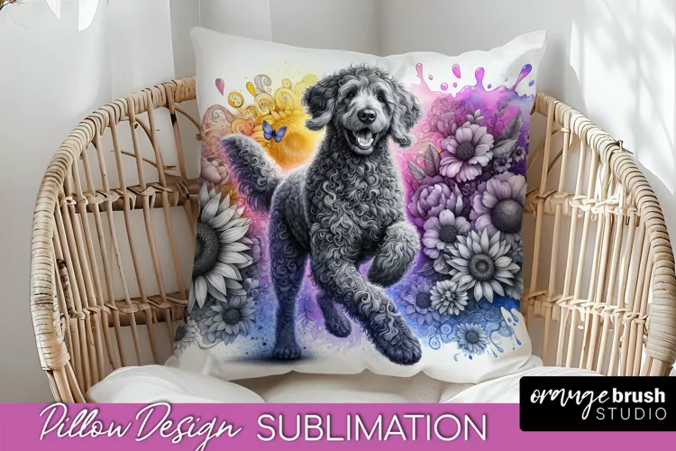 Curly-Coated Retriever Pillow Cover Dog Sublimation Floral