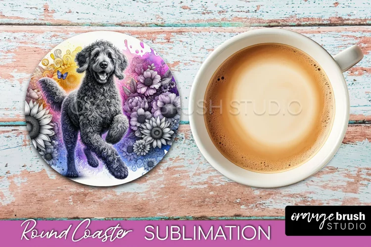 Curly-Coated Retriever Round Coaster Dog Sublimation Floral