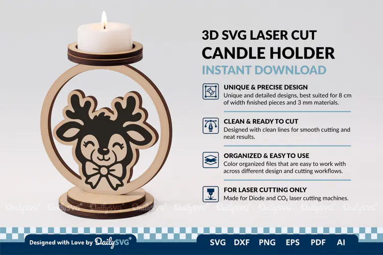 Cute Christmas Candle Holder SVG | Laser Cut Decor