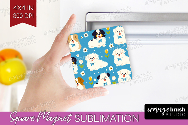 Cute Dog Magnet Sublimation - Chibi Puppy Square Magnet PNG