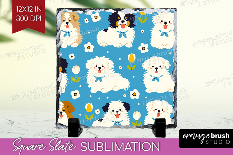 Cute Dog Slate PNG - Chibi Puppy Square Slate Sublimation