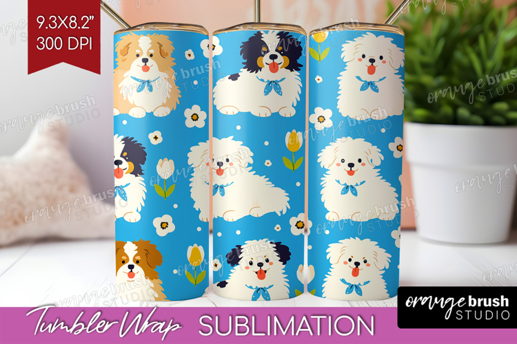 Cute Dog Tumbler Wrap - Chibi Puppy Tumbler PNG Sublimation