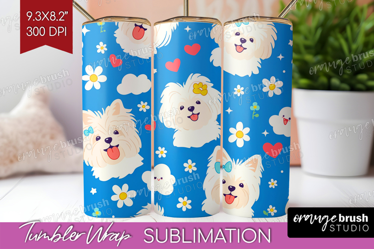 Cute Dog Tumbler Wrap - Chibi Puppy Tumbler PNG Sublimation