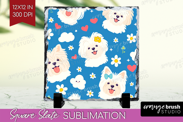 Cute Dog Slate PNG - Chibi Puppy Square Slate Sublimation