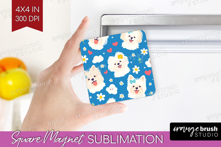 Cute Dog Magnet Sublimation - Chibi Puppy Square Magnet PNG