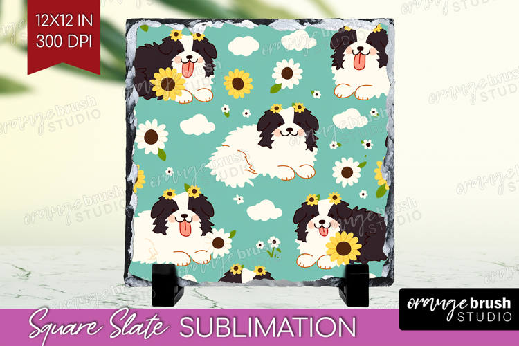 Cute Dog Slate PNG - Chibi Puppy Square Slate Sublimation