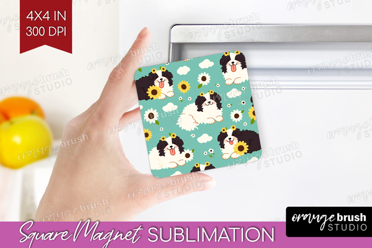 Cute Dog Magnet Sublimation - Chibi Puppy Square Magnet PNG