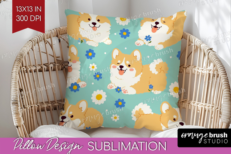 Cute Dog Pillow Sublimation - Chibi Puppy Pillow Cover PNG