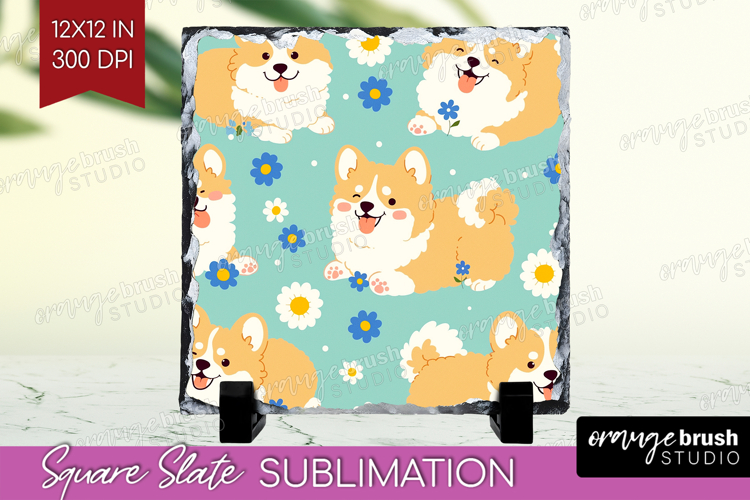 Cute Dog Slate PNG - Chibi Puppy Square Slate Sublimation