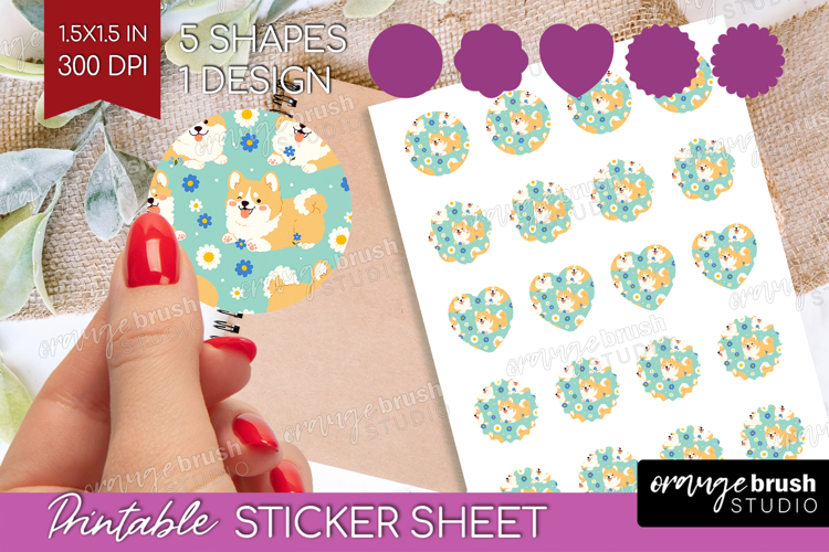 Cute Dog Round Sticker - Chibi Puppy Printable Sticker Sheet