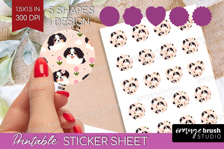 Cute Dog Round Sticker - Chibi Puppy Printable Sticker Sheet