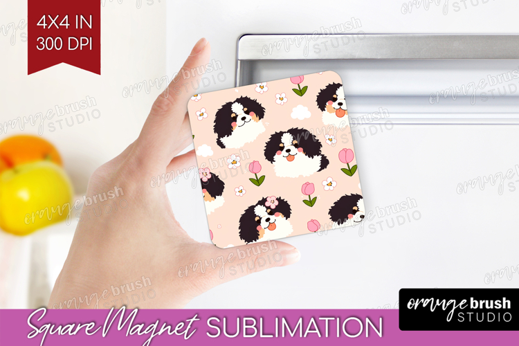 Cute Dog Magnet Sublimation - Chibi Puppy Square Magnet PNG
