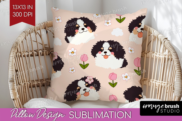 Cute Dog Pillow Sublimation - Chibi Puppy Pillow Cover PNG