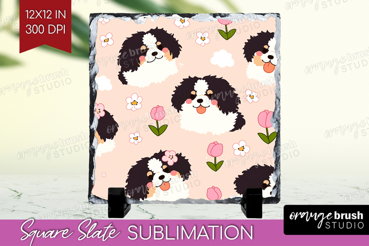 Cute Dog Slate PNG - Chibi Puppy Square Slate Sublimation