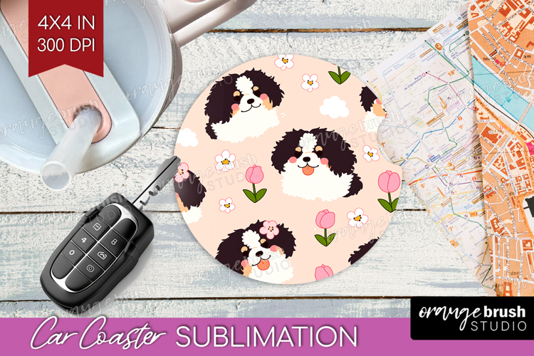 Cute Dog Car Coaster - Chibi Puppy Coaster PNG Sublimation