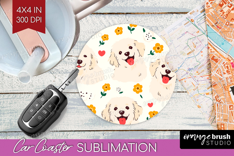 Cute Dog Car Coaster - Chibi Puppy Coaster PNG Sublimation