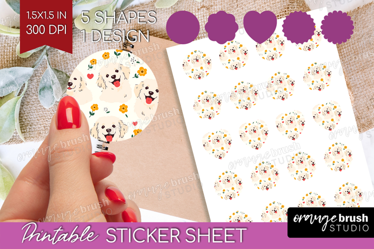 Cute Dog Round Sticker - Chibi Puppy Printable Sticker Sheet