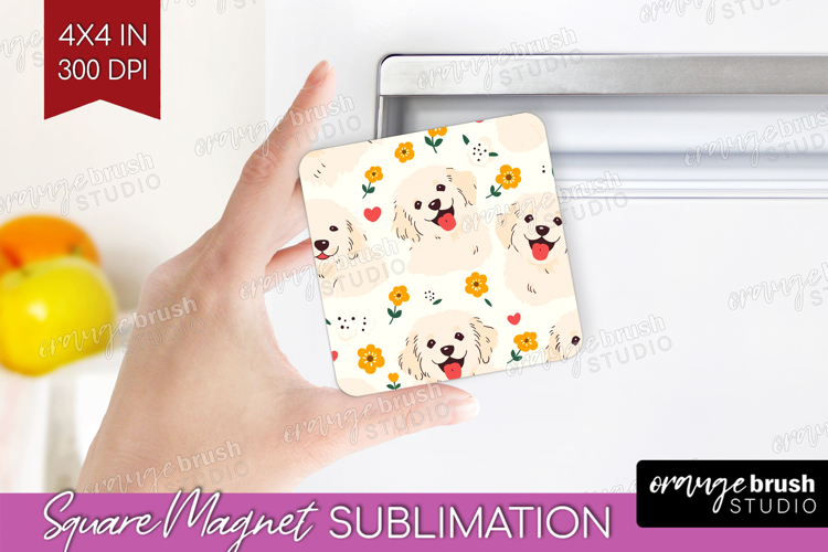 Cute Dog Magnet Sublimation - Chibi Puppy Square Magnet PNG