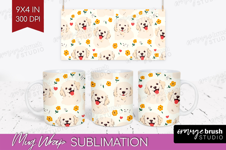 Cute Dog Mug Wrap - Chibi Puppy Mug PNG Sublimation