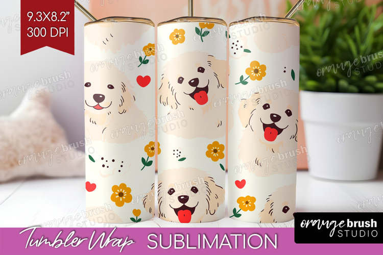 Cute Dog Tumbler Wrap - Chibi Puppy Tumbler PNG Sublimation