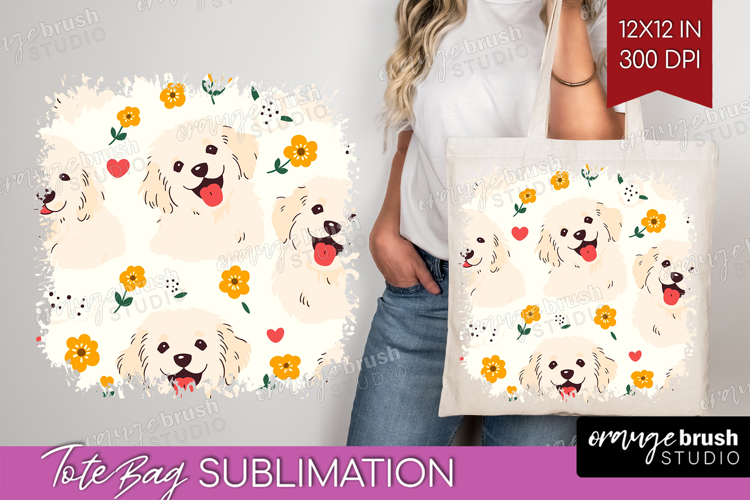 Cute Dog Tote Bag - Chibi Puppy Tote Bag PNG Sublimation