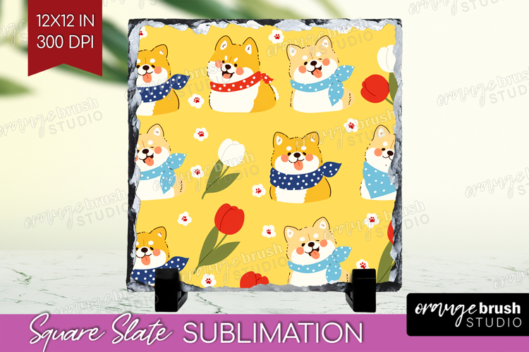 Cute Dog Slate PNG - Chibi Puppy Square Slate Sublimation