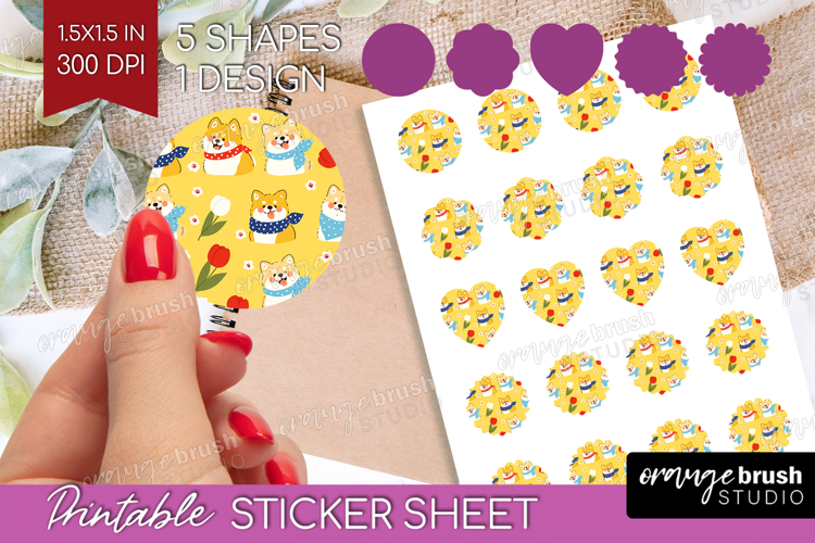 Cute Dog Round Sticker - Chibi Puppy Printable Sticker Sheet
