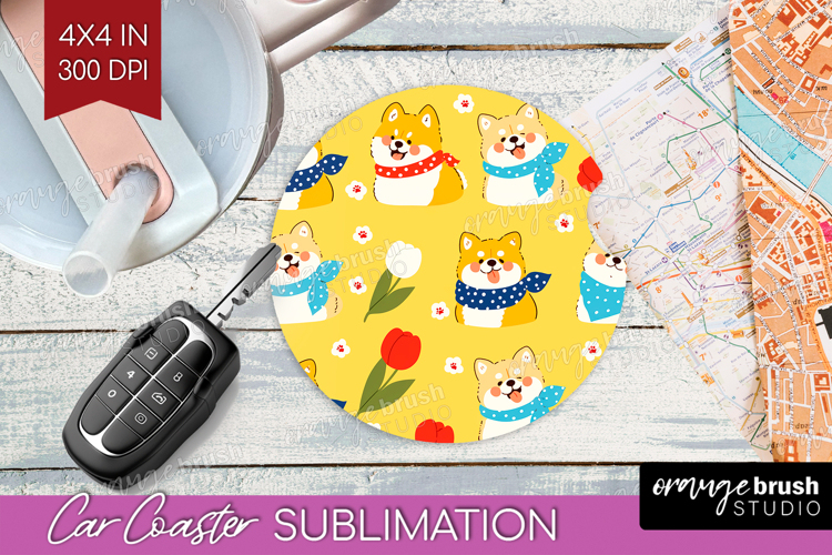 Cute Dog Car Coaster - Chibi Puppy Coaster PNG Sublimation