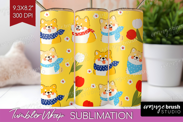 Cute Dog Tumbler Wrap - Chibi Puppy Tumbler PNG Sublimation