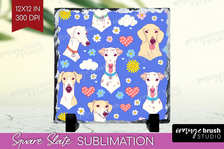 Cute Dog Slate PNG - Chibi Puppy Square Slate Sublimation