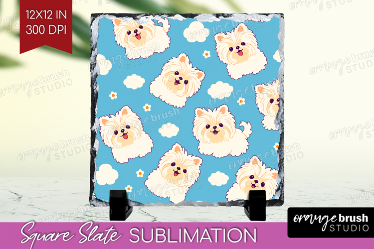 Cute Dog Slate PNG - Chibi Puppy Square Slate Sublimation