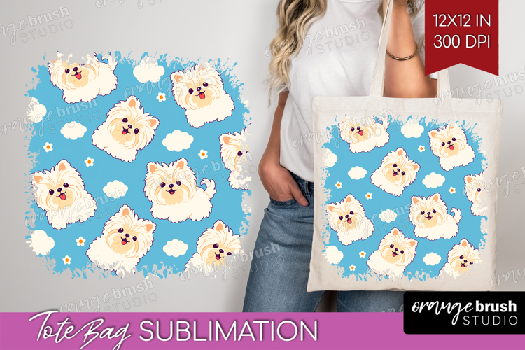 Cute Dog Tote Bag - Chibi Puppy Tote Bag PNG Sublimation