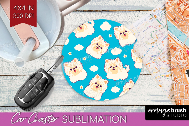 Cute Dog Car Coaster - Chibi Puppy Coaster PNG Sublimation