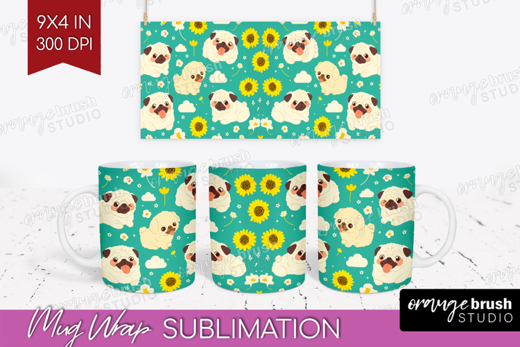 Cute Dog Mug Wrap - Chibi Puppy Mug PNG Sublimation