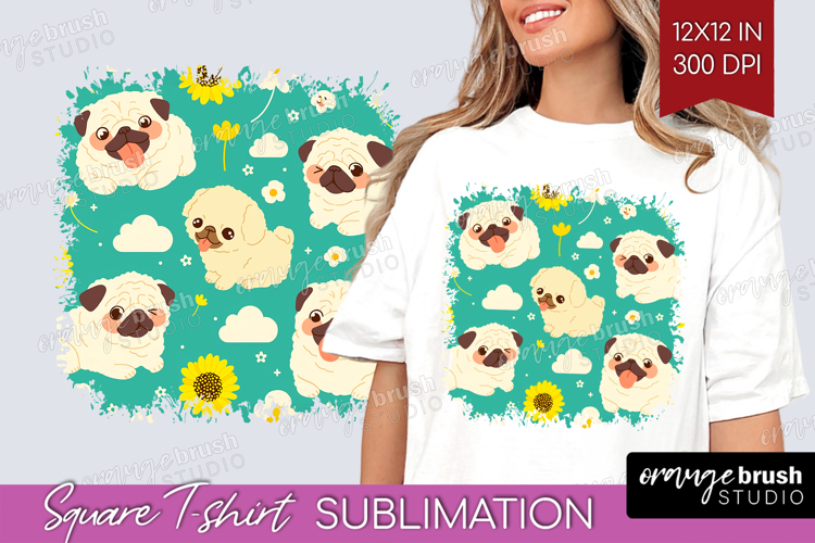 Cute Dog Square Tshirt Background - Chibi Puppy PNG