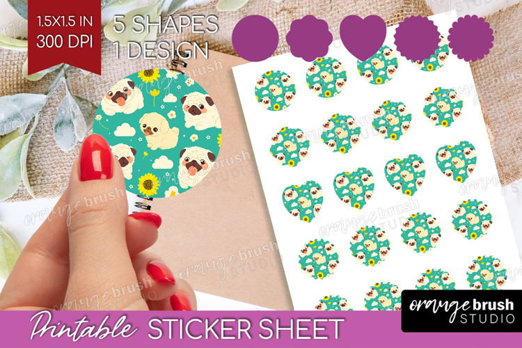 Cute Dog Round Sticker - Chibi Puppy Printable Sticker Sheet