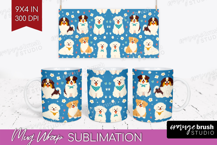Cute Dog Mug Wrap - Chibi Puppy Mug PNG Sublimation