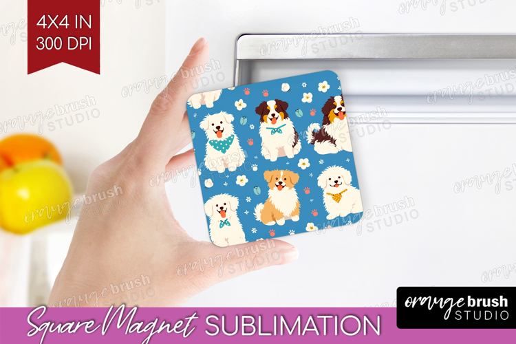 Cute Dog Magnet Sublimation - Chibi Puppy Square Magnet PNG