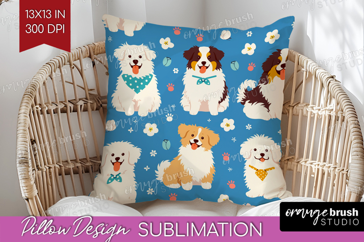 Cute Dog Pillow Sublimation - Chibi Puppy Pillow Cover PNG