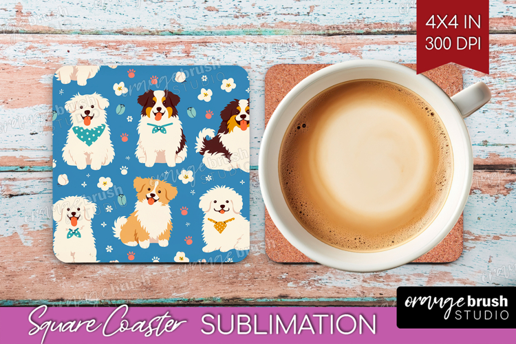 Cute Dog Square Coaster - Chibi Puppy Coaster PNG