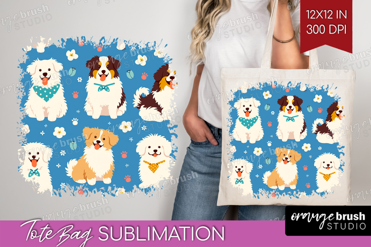Cute Dog Tote Bag - Chibi Puppy Tote Bag PNG Sublimation