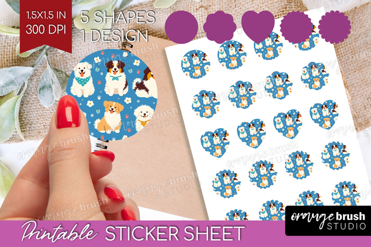 Cute Dog Round Sticker - Chibi Puppy Printable Sticker Sheet