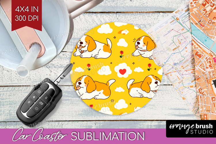 Cute Dog Car Coaster - Chibi Puppy Coaster PNG Sublimation