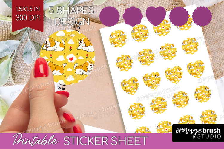 Cute Dog Round Sticker - Chibi Puppy Printable Sticker Sheet
